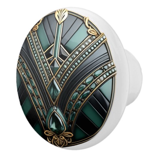 Art Deco Gold Green Black Art Nouveau Keramikknauf (Rechts)