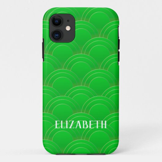 Art Deco Gold Green Name Personalisiert Case-Mate iPhone Hülle (Rückseite)