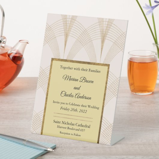 Art Deco Gold Hochzeit Einladung Sockelschild (In Situ)