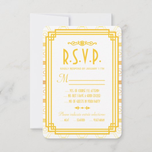 Art Deco Gold Hochzeitkarten RSVP Karte (Vorderseite)