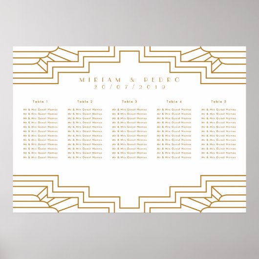 Art Deco Gold Ironwork Seating Chart Landschaft Poster (Vorne)