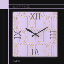 Art Deco Gold, Lavendel und Plum Square Wall Clock Quadratische Wanduhr