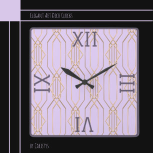 Art Deco Gold, Lavendel und Plum Square Wall Clock Quadratische Wanduhr