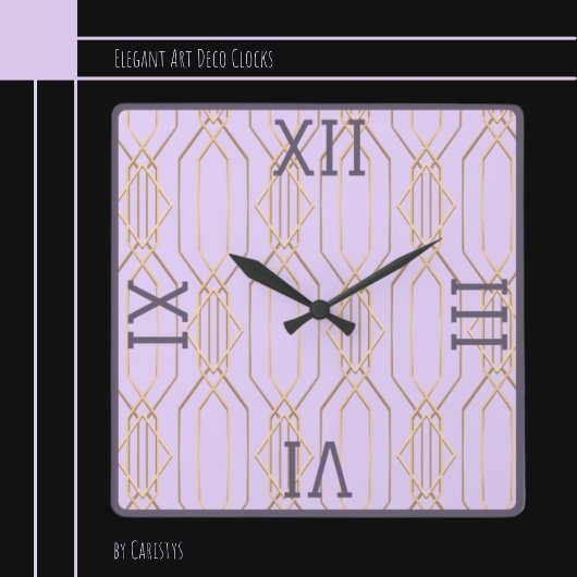 Art Deco Gold, Lavendel und Plum Square Wall Clock Quadratische Wanduhr