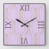 Art Deco Gold, Lavendel und Plum Square Wall Clock Quadratische Wanduhr (Vorderseite)