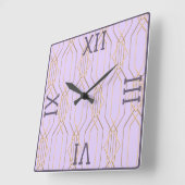 Art Deco Gold, Lavendel und Plum Square Wall Clock Quadratische Wanduhr (Winkel)