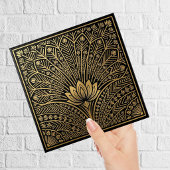 Art Deco Gold Lotus Black Geometric Pattern Fliese
