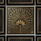 Art Deco Gold Lotus Black Geometric Pattern Fliese