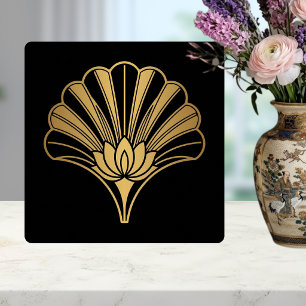 Art Deco Gold Lotus Fächer Schwarz Fliese