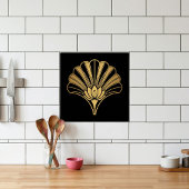 Art Deco Gold Lotus Fan Black Ceramic Tile Fliese