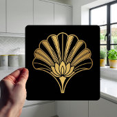 Art Deco Gold Lotus Fan Black Ceramic Tile Fliese