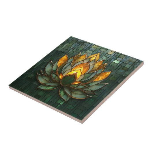 Art Deco Gold Lotus Green Tilework Print Fliese (Seite)