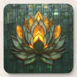 Art Deco Gold Lotus Green Tilework Print Getränkeuntersetzer