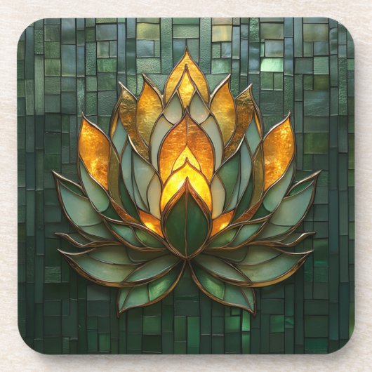 Art Deco Gold Lotus Green Tilework Print Getränkeuntersetzer (Vorderseite)