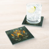 Art Deco Gold Lotus Green Tilework Print Glasuntersetzer (Schrägansicht)