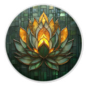 Art Deco Gold Lotus Green Tilework Print Keramikknauf (Vorderseite)
