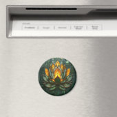 Art Deco Gold Lotus Green Tilework Print Magnet (In Situ (Geschirrspüler))