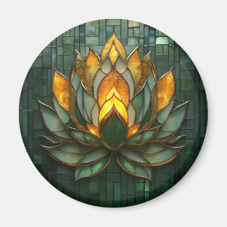 Art Deco Gold Lotus Green Tilework Print Magnet