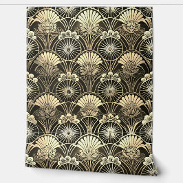 Art Deco Gold Moody Floral Geometric Tapete