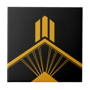 Art Deco Gold Mustard Geometric Border Black Fliese