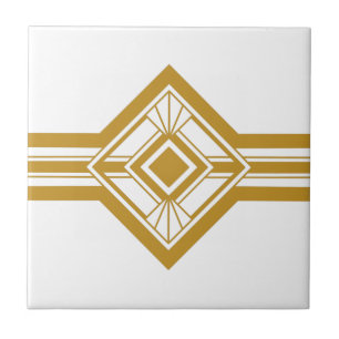Art Deco Gold Mustard Yellow Geometric Border Fliese