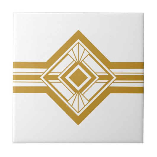 Art Deco Gold Mustard Yellow Geometric Border Fliese (Vorderseite)