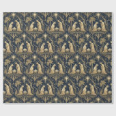 Art Deco Gold Nativity Pattern on Navy Geschenkpapier (Flach)
