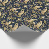 Art Deco Gold Nativity Pattern on Navy Geschenkpapier (Ecke)