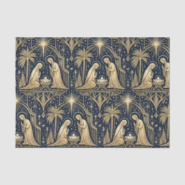 Art Deco Gold Nativity Pattern on Navy Seidenpapier