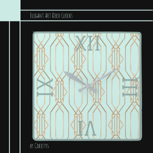 Art Deco Gold Pastel Blue Shades Square Uhr