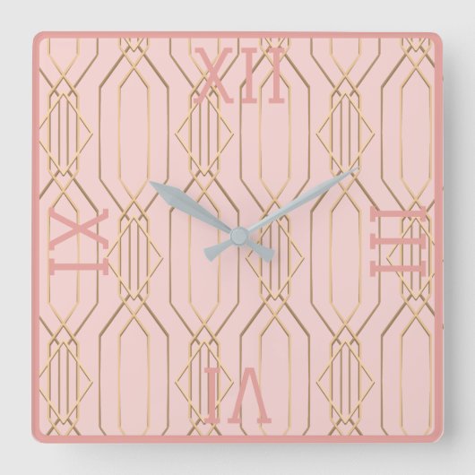Art Deco Gold Pastell Rose Shades Square Uhr (Vorderseite)