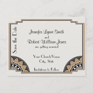 Art Deco Gold Posh Save the Date Postkarte