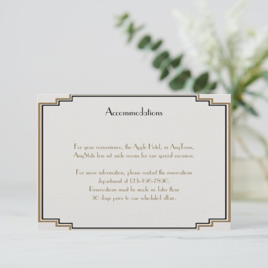 Art Deco Gold Posh Wedding Beilage Begleitkarte (Stehend Vorderseite)