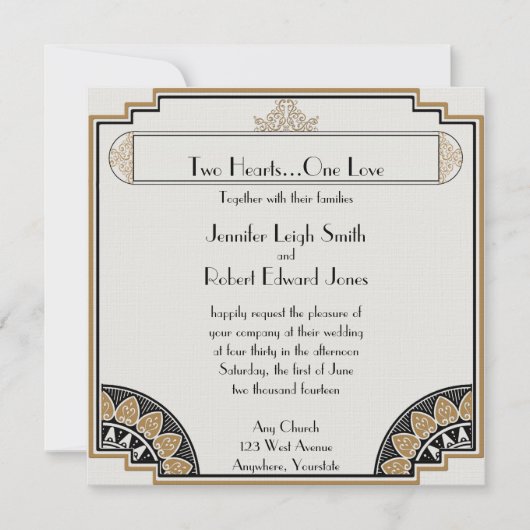 Art Deco Gold Posh Wedding Einladung (Vorderseite)