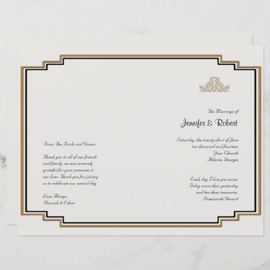 Art Deco Gold Posh Wedding Programm (Vorne/Hinten)