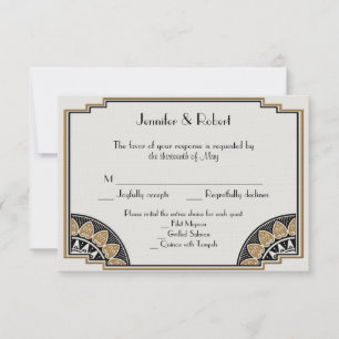 Art Deco Gold Posh Wedding Response Card RSVP Karte