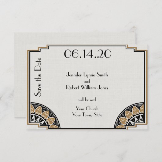 Art Deco Gold Posh Wedding Speichern Sie das Datum Save The Date (Vorne/Hinten)