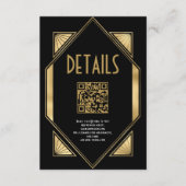 Art Deco Gold QR Code Hochzeitsdetails Begleitkarte (Vorderseite)