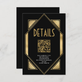 Art Deco Gold QR Code Hochzeitsdetails Begleitkarte