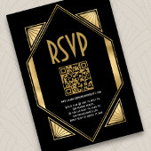 Art Deco Gold QR Code Wedding RSVP Begleitkarte