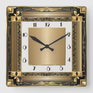 Art Deco Gold Quadratische Wanduhr