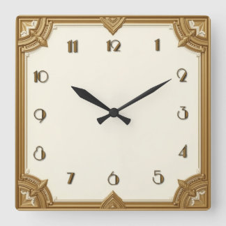 Art Deco Gold Quadratische Wanduhr