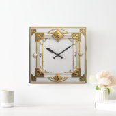 Art Deco Gold Quadratische Wanduhr (Zuhause)