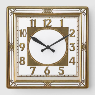 Art Deco Gold Quadratische Wanduhr