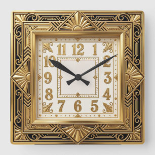 Art Deco Gold Quadratische Wanduhr