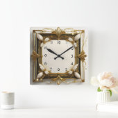 Art Deco Gold Quadratische Wanduhr (Zuhause)