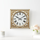 Art Deco Gold Quadratische Wanduhr (Zuhause)