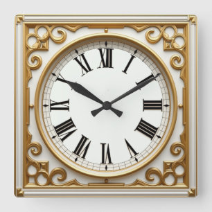 Art Deco Gold Quadratische Wanduhr