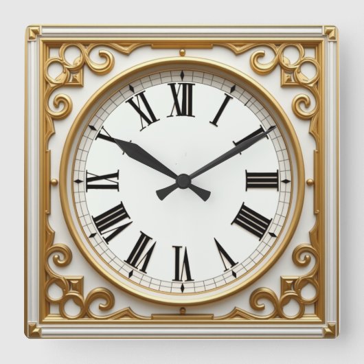 Art Deco Gold Quadratische Wanduhr (Vorderseite)