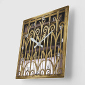 Art Deco Gold Quadratische Wanduhr (Winkel)